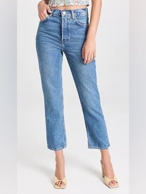 Reformation Val 90s Mid Rise Straight Leg Cropped Jeans Blue Denim